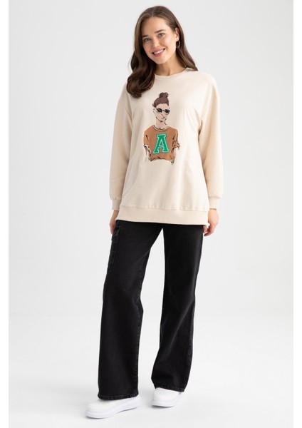 Relax Fit Bisiklet Yaka Baskılı Sweatshirt Tunik Z2074AZ23SP