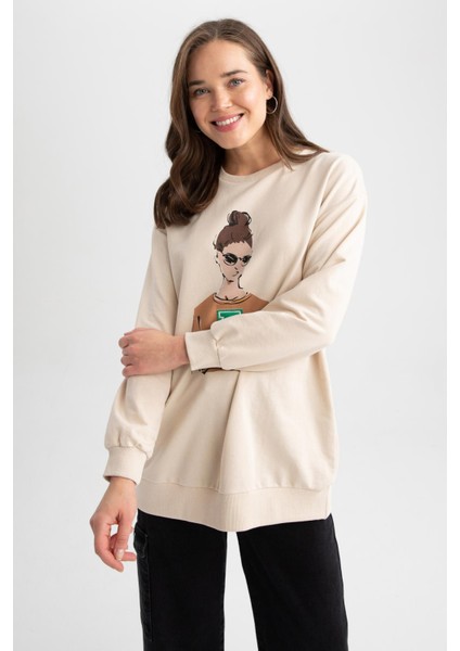 Relax Fit Bisiklet Yaka Baskılı Sweatshirt Tunik Z2074AZ23SP