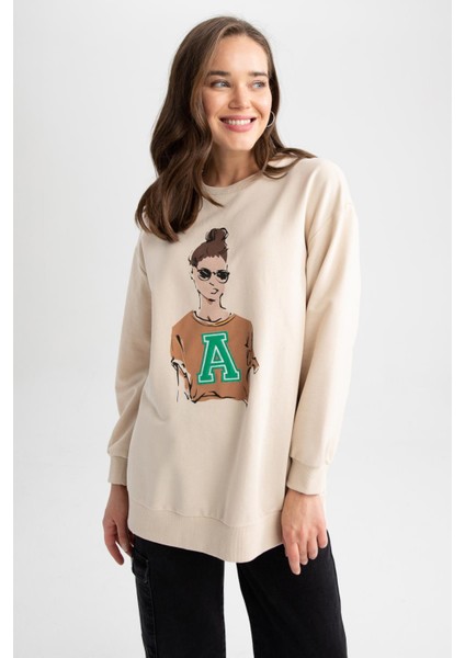 Relax Fit Bisiklet Yaka Baskılı Sweatshirt Tunik Z2074AZ23SP