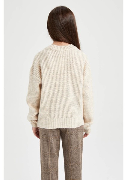 Kız Çocuk Oversize Bisiklet Yaka Triko Kazak Z4620A622WN