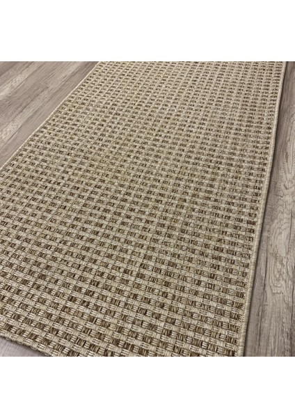 Kahverengi Kareli Örgü Desenli Sisal Jüt Halı - Hasır Görünümlü Halı - Hoom Rugs Sisal Jüt 667