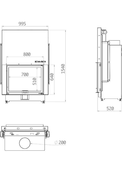 Echa Tech Asansörlü Çelik Şömine Haznesi Düz 80 x 64