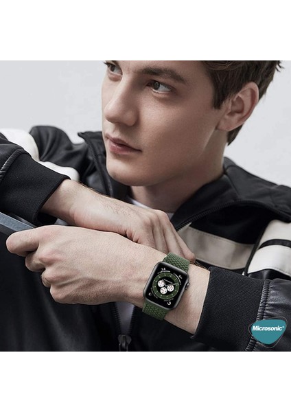 Apple Watch Series 8 45MM Kordon Braided Loop Band Yeşil
