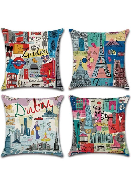 45 x 45 cm Cityscape Yastık Kılıfı (Yurt Dışından)