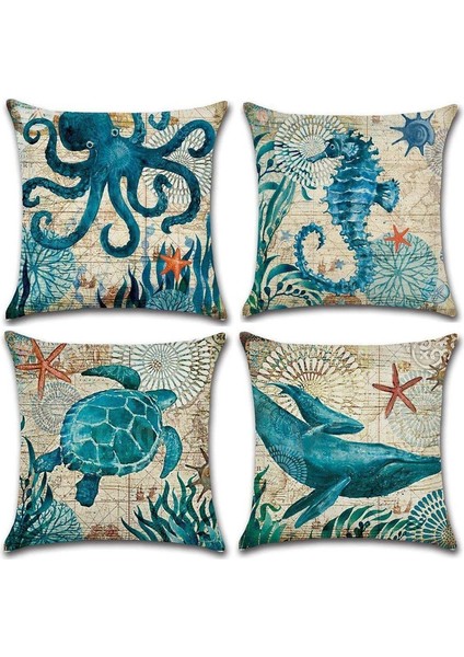 Yastık Kılıfı 45X 45CM Deniz Hayvanı (Yurt Dışından)