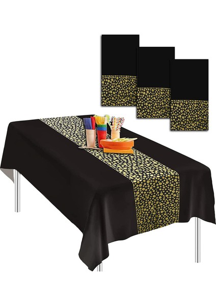 3x 137X274CM Tek Kullanımlık Masa Örtüleri Siyah-Altın (Yurt Dışından)