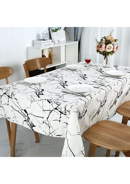 140*220CM Parça Mermer Pamuk Keten Masa Örtüsü (Yurt Dışından)