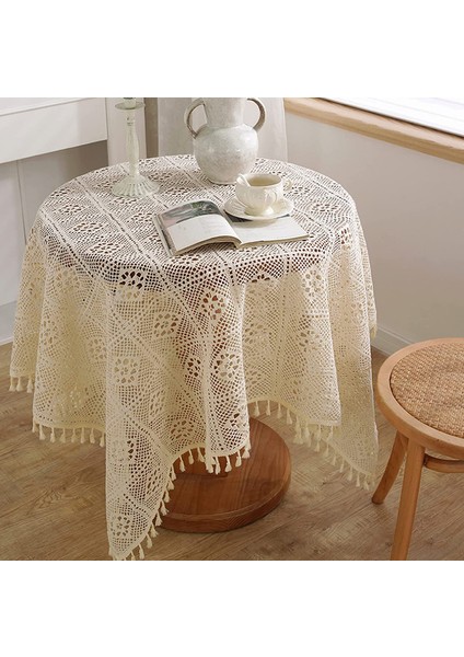 60 x 60CM Yuvarlak Masa Örtüsü Bohem Bej Renkte (Yurt Dışından)