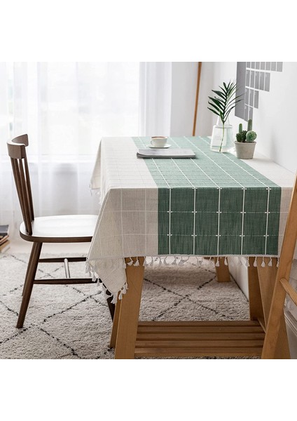 Dikdörtgen Pamuklu Masa Örtüsü 140X180CM (Yeşil) (Yurt Dışından)