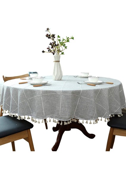 Pamuk-Keten Masa Örtüsü (D Tipi, Çap 90 Cm) (Yurt Dışından)