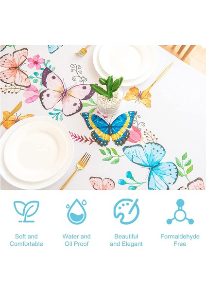 140*140CM Kelebek Desenli Beyaz Pvc Masa Örtüsü (Yurt Dışından) modelleri