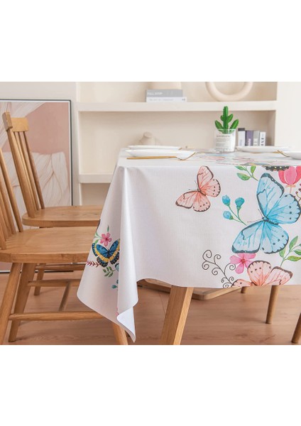 140*140CM Kelebek Desenli Beyaz Pvc Masa Örtüsü (Yurt Dışından) indirimleri