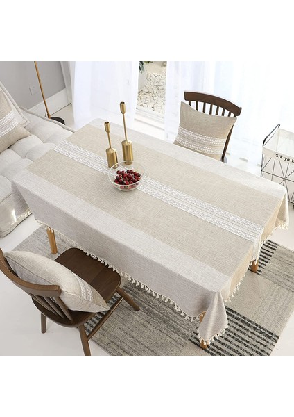 Dikdörtgen Pamuklu Masa Örtüsü 140X180CM (Haki) (Yurt Dışından)