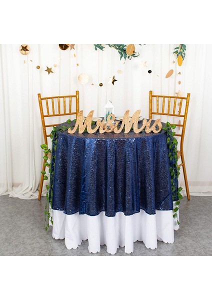 Masa Örtüsü 127CM Yuvarlak Lacivert Küçük Payet (Yurt Dışından)