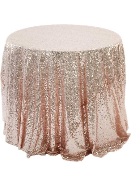 120CM Sanat Payetli Yuvarlak Masa Örtüsü (Pembe Altın) (Yurt Dışından)