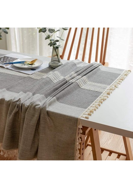 Dikdörtgen Masa Örtüsü 140X140CM Çift Çizgili Gri (Yurt Dışından) fiyatları