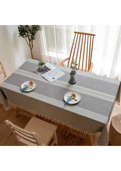 Dikdörtgen Masa Örtüsü 140X140CM Çift Çizgili Gri (Yurt Dışından) fırsatları