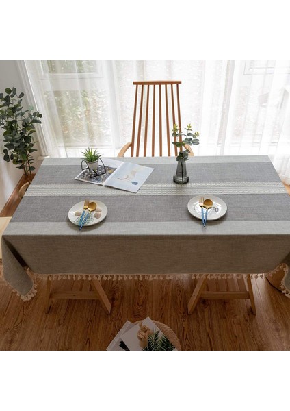 Dikdörtgen Masa Örtüsü 140X140CM Çift Çizgili Gri (Yurt Dışından) indirimleri