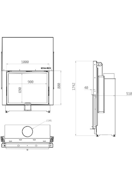 Echa Tech Asansörlü Çelik Şömine Haznesi Düz 100 x 80