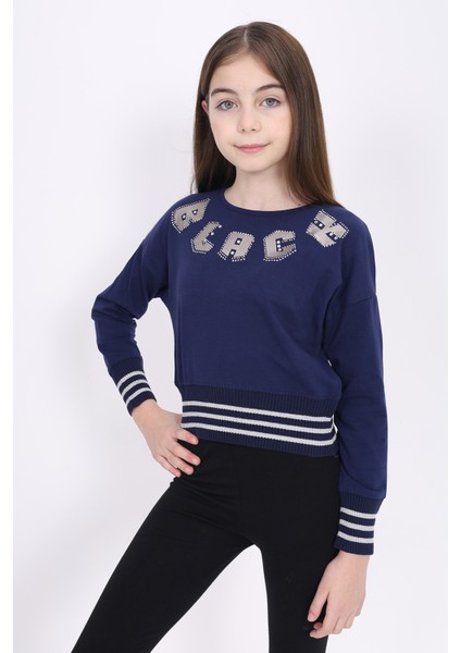 Kız Çocuk Sweatshirt Black Varak Baskılı