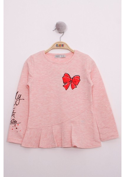 Toontoy Kız Çocuk Göğsü Pullu Fiyonklu Nakışlı T-Shirt modelleri