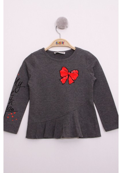 Toontoy Kız Çocuk Göğsü Pullu Fiyonklu Nakışlı T-Shirt fırsatları