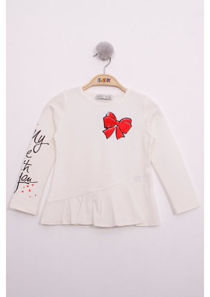 Toontoy Kız Çocuk Göğsü Pullu Fiyonklu Nakışlı T-Shirt indirimleri
