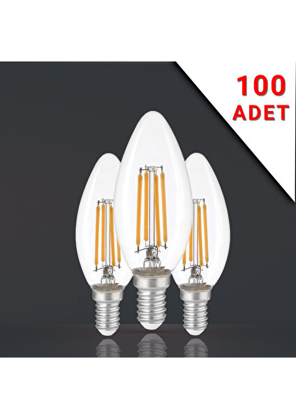 100 Adet LED Filamanlı E14 Rustik Ampul 6 Watt 3000K Gün Işığı C35