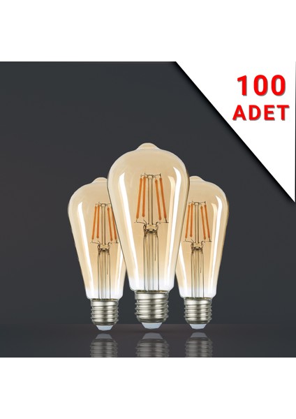 100 Adet LED Filamanlı E27 Rustik Ampul 6 Watt 2500K Gün Işığı ST64