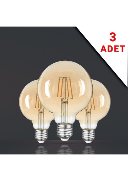 3 Adet LED Filamanlı E27 Rustik Ampul 6 Watt 2500K Gün Işığı G95