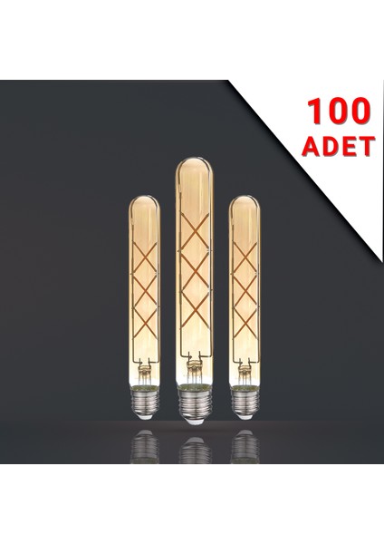 100 Adet LED Filamanlı E27 Rustik Ampul 6 Watt 2500K Gün Işığı T30-T185