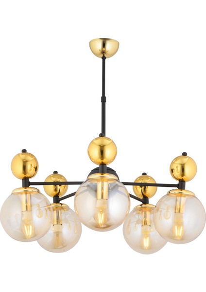 Kuvars 5'li Siyah Gold Modern Koridor, Oturma Odası Salon Avize