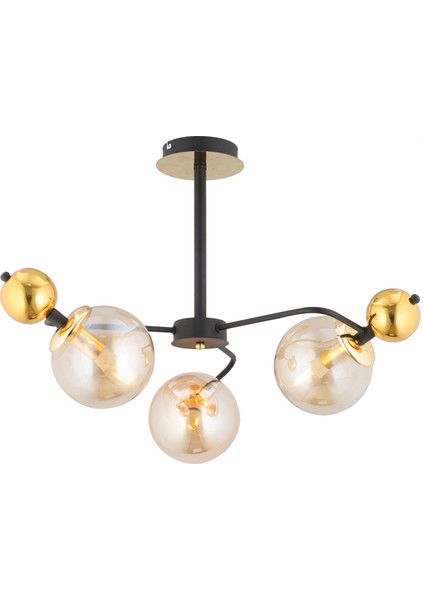 Florit 3'lü Siyah Gold Modern Oturma Odası Salon Avize