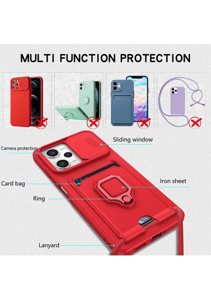 Xiaomi Redmi Note 12 Pro 5g Uyumlu Kılıf Kamera Lens Korumalı Kızak Sürgülü Lens Yüzüklü Kartvizitli Zuma Ip Askılı Silikon