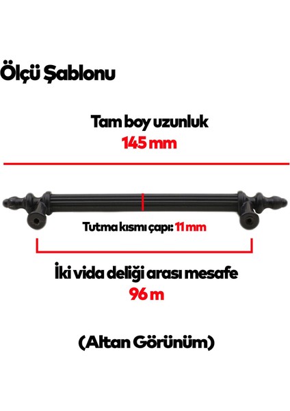 10 Adet Polavit Sert Plastik 96 mm Mobilya Çekmece Mutfak Dolap Dolabı Siyah Kulpu Kulbu Kulpları 9.6 cm