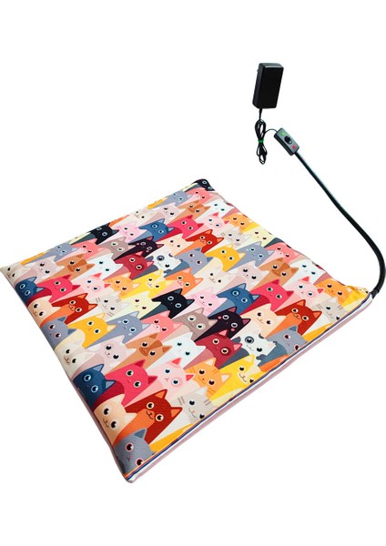Kedi Köpek Isıtıcı Ped 45X45CM 4cm Kalınlık Desenli Kumaş Yıkanabilir 12V ile Çalışır