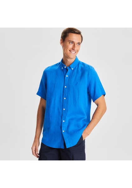 Erkek Mavi Classic Fit Kısa Kollu Keten Gömlek W35100T.4SJ indirimleri