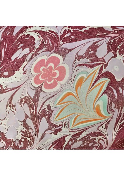 Ebru Sanatı El Yapımı Twill Ipek Eşarp Tıe 42