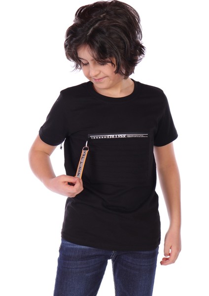 Toontoy Erkek Çocuk Önü Süs Fermuarlı Kol Kısmı Arma Detaylı Tişört