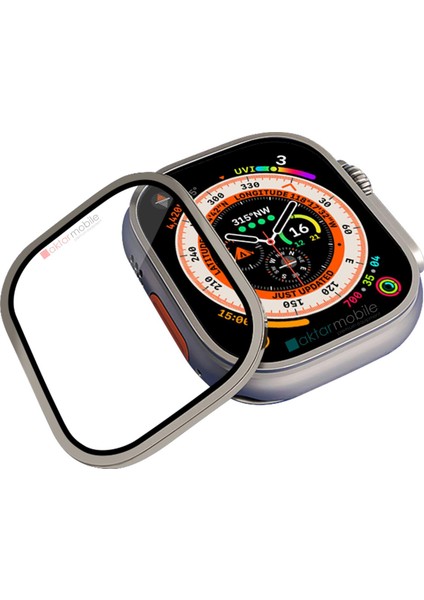 Apple Watch Ultra 49 mm Uyumlu Metal Çerçeveli Ekran Koruyucu Temperli Cam Üstün Koruma