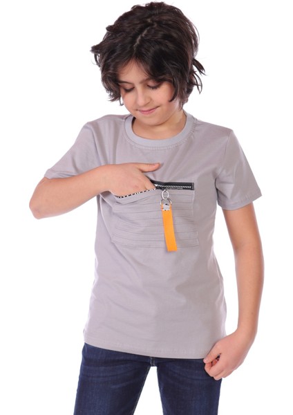 Toontoy Erkek Çocuk Önü Süs Fermuarlı Kol Kısmı Arma Detaylı Tişört