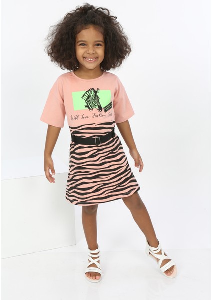 Toontoy Kız Çocuk Zebra Baskılı Elbise