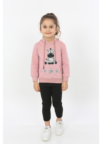 Toontoy Kids Kız Çocuk Yıldızlı Zebra Baskılı Kapüşonlu Sweatshirt