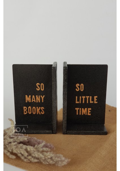 Iodesign Imge Siyah Bazalt Mermer Kitap Destekleri - Kitap Tutucu (2'li Set)