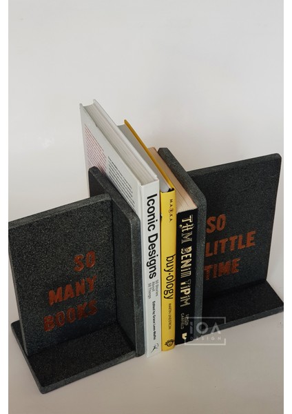 Iodesign Imge Siyah Bazalt Mermer Kitap Destekleri - Kitap Tutucu (2'li Set)