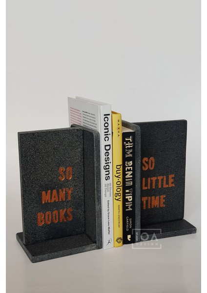 Iodesign Imge Siyah Bazalt Mermer Kitap Destekleri - Kitap Tutucu (2'li Set)