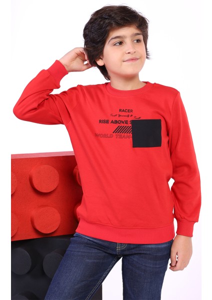 Erkek Çocuk Cep Detaylı Baskılı Sweatshirt