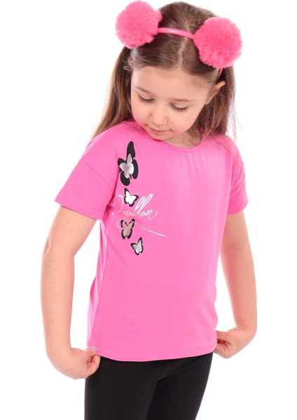Toontoy Kız Bebek Varaklı Kelebek Baskılı Tişört