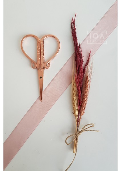 Söz / Nişan Makası Rose Gold Renk + Başak ve Pampas Demeti