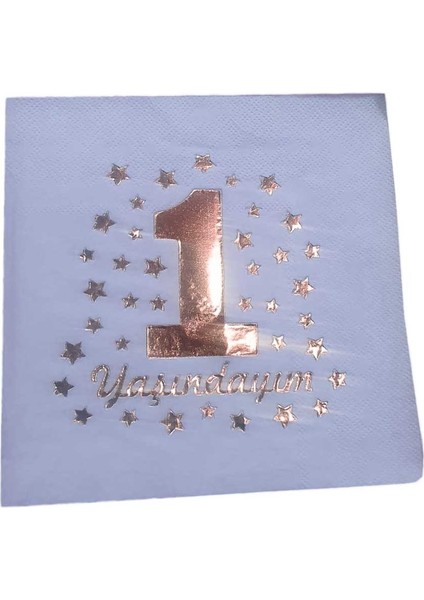 1 Yaşındayım Yazılı Peçete Varaklı 33x33 cm (16 Adet) Mavi